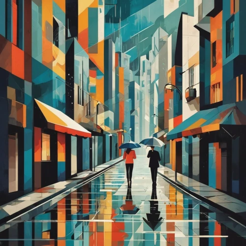 colorful city,pedestrian,cityscape,hong kong,man with umbrella,oil painting on canvas,umbrellas,hanoi,city scape,taipei,walking in the rain,world digital painting,by chaitanya k,travel poster,street scene,shanghai,a pedestrian,people walking,urban,art painting,Art,Artistic Painting,Artistic Painting 45