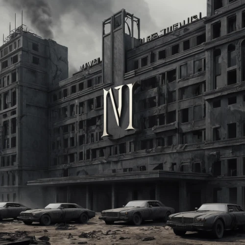 hashima,district 9,nn1,post apocalyptic,luxury decay,post-apocalyptic landscape,pripyat,numeral,mi6,apocalyptic,letter m,dystopian,ruin,nine,fallout4,destroyed city,wuhan''s virus,metropolis,industrial ruin,letter n,Conceptual Art,Fantasy,Fantasy 33