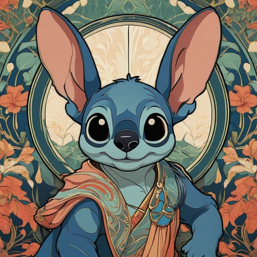 stitch,autumn icon,portrait background,peter rabbit,tapestry,fairy tale character,denim background,disney character,on a transparent background,tumblr icon,thanksgiving background,fantasy portrait,ori-pei,anthropomorphized animals,musical rodent,heraldic animal,dumbo,antique background,fairytale characters,year of the rat,Illustration,Retro,Retro 03