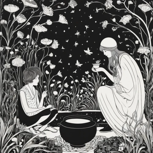 kate greenaway,woman at the well,the annunciation,book illustration,the night of kupala,wishing well,nativity,alfons mucha,mucha,the first sunday of advent,children's fairy tale,tea ceremony,cauldron,the third sunday of advent,the second sunday of advent,in the bowl,vintage illustration,lily of the field,first advent,work in the garden,Illustration,Black and White,Black and White 24