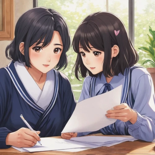 tutoring,tutor,girl studying,children studying,euphonium,love letter,study,study room,a letter,honmei choco,reading,classroom training,two girls,studying,to study,to write,binding contract,love letters,write down,azusa nakano k-on,Illustration,Japanese style,Japanese Style 09