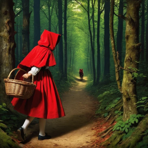 red riding hood,little red riding hood,red coat,man in red dress,forest walk,forest path,farmer in the woods,photo manipulation,woman walking,girl walking away,the pied piper of hamelin,the mystical path,photoshop manipulation,pied piper,girl with tree,in the forest,red shoes,the wanderer,stroll,red cape,Art,Classical Oil Painting,Classical Oil Painting 08