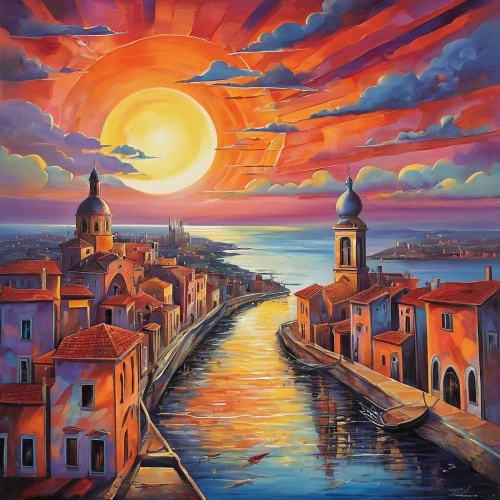 italian painter,murano,oil painting on canvas,tramonto,art painting,oil painting,venetian,burano,oil on canvas,hallia venezia,sea landscape,venezia,orange sky,murano lighthouse,mediterranean,aperol,tuscan,liguria,panoramic landscape,venetian lagoon,Illustration,Black and White,Black and White 07