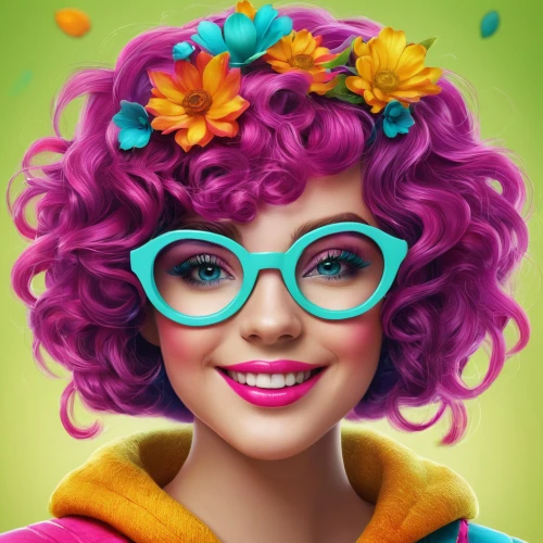 pixie-bob,portrait background,cheery-blossom,colorful daisy,girl in flowers,retro girl,pink glasses,fantasy portrait,illustrator,color glasses,girl portrait,cute cartoon character,retro woman,colorful floral,rockabella,colorful bleter,candy island girl,fashion vector,world digital painting,retro flowers,Photography,Documentary Photography,Documentary Photography 24