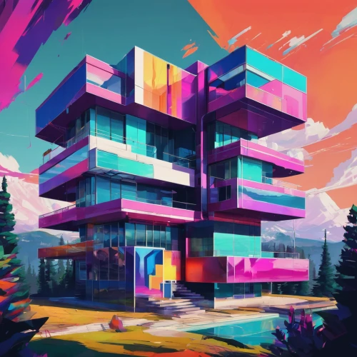 cubic house,colorful city,cube house,apartment block,80's design,modern architecture,apartment building,apartment complex,apartments,sky apartment,cubic,modern house,cubes,residential,modern,contemporary,isometric,mixed-use,futuristic landscape,colorful facade,Conceptual Art,Daily,Daily 21