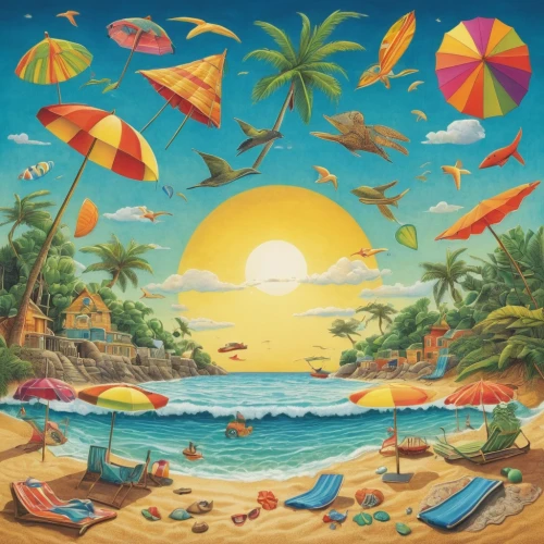 umbrella beach,summer beach umbrellas,beach umbrella,delight island,tropical sea,summer background,caribbean beach,tropical beach,paradise beach,dream beach,ocean paradise,tropics,beach landscape,south seas,tropical island,beach ball,beach background,sub-tropical,jamaica,bora-bora,Illustration,Children,Children 03