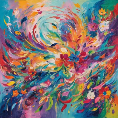 flower painting,abstract flowers,hummingbirds,falling flowers,abstract painting,colorful floral,harmony of color,colorful spiral,colorful heart,humming birds,floral composition,passion bloom,peacocks carnation,colorful birds,oil painting on canvas,phoenix rooster,kahila garland-lily,colorful background,flora,colorful flowers,Conceptual Art,Oil color,Oil Color 20