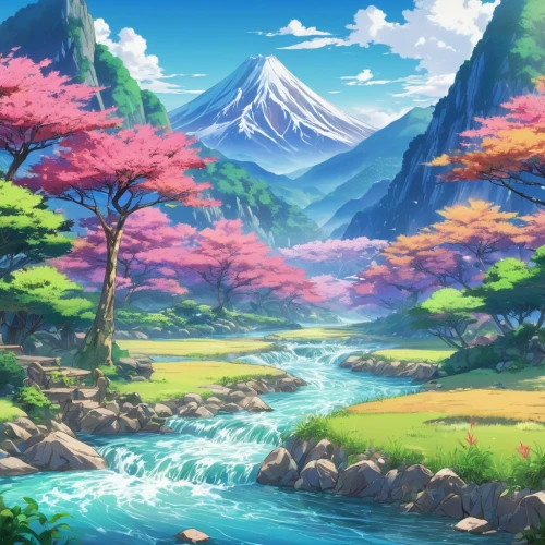 landscape background,mountain landscape,mountain scene,japanese sakura background,spring background,mountain spring,springtime background,mountainous landscape,sakura background,river landscape,japanese mountains,background with stones,natural scenery,beautiful landscape,beauty scene,the natural scenery,japanese alps,mount scenery,japanese floral background,scenery,Illustration,Japanese style,Japanese Style 03