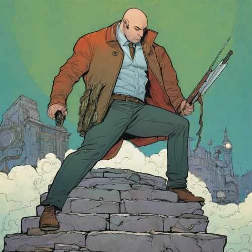 kingpin,old man of the mountain,red hood,hellboy,overcoat,walking man,monk,the wanderer,cover,frock coat,quarterstaff,daredevil,henchman,comic hero,gunfighter,comic character,star-lord peter jason quill,ford prefect,old coat,cholado,Illustration,Vector,Vector 04