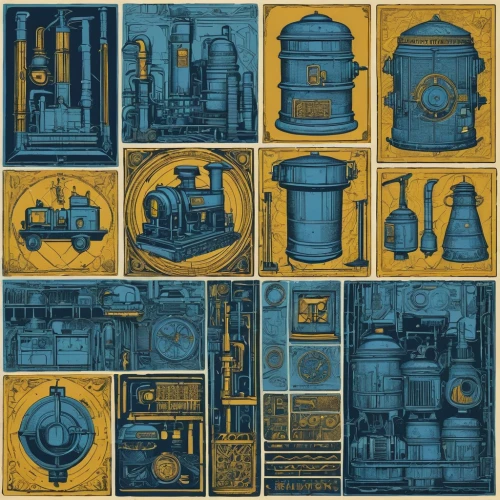 blueprints,industries,blueprint,digiscrap,heavy water factory,factories,cylinders,industrial,industrial plant,industry,refinery,steam icon,gas compressor,gas bottles,blue print,yellow machinery,valves,machinery,generators,industry 4,Illustration,Vector,Vector 15