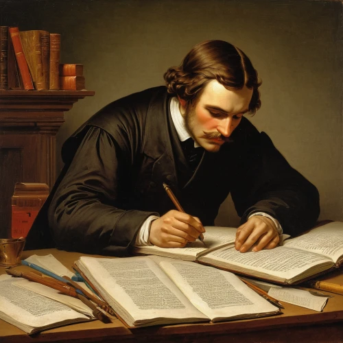 tutor,scholar,writing-book,landseer,learn to write,to write,manuscript,authorship,author,leonardo devinci,theoretician physician,writing or drawing device,meticulous painting,bougereau,robert harbeck,text of the law,robert duncanson,orlovsky,basset artésien normand,sebastian pether,Art,Classical Oil Painting,Classical Oil Painting 10