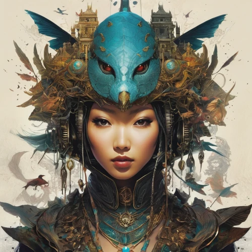 amano,chinese art,teal blue asia,masquerade,fantasy art,fantasy portrait,oriental princess,oriental,asian vision,orientalism,sci fiction illustration,blue enchantress,yi sun sin,heroic fantasy,avatar,mongolian,asia,mulan,asian conical hat,headdress,Conceptual Art,Graffiti Art,Graffiti Art 05