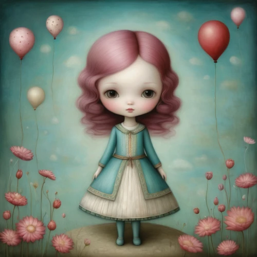 little girl with balloons,painter doll,tumbling doll,rosa 'the fairy,rosa ' the fairy,little girl fairy,marionette,eglantine,artist doll,pink balloons,girl in flowers,redhead doll,cloth doll,balloon,girl doll,digiscrap,vintage doll,fairy tale character,sky rose,pink clover,Illustration,Abstract Fantasy,Abstract Fantasy 06