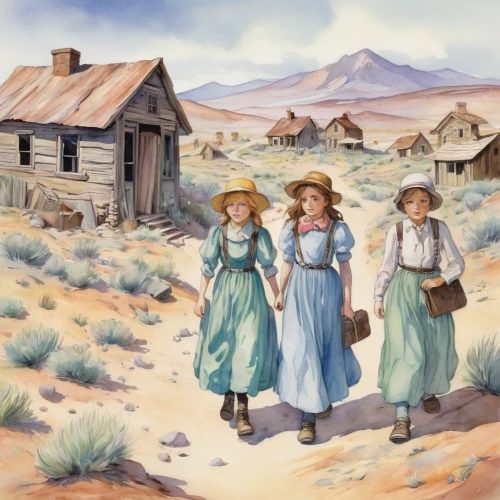 pilgrims,american frontier,square dance,girl scouts of the usa,stagecoach,old wagon train,old country roses,country-western dance,wild west,women's clothing,liberty cotton,amish,john day,cowgirls,country dress,straw carts,high desert,game illustration,laundress,farm workers,Illustration,Retro,Retro 20