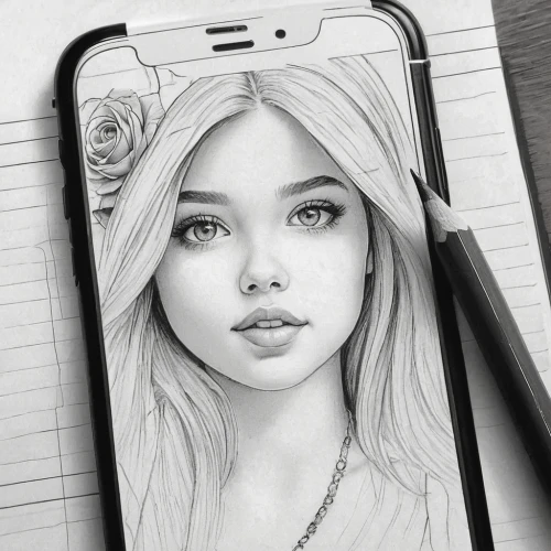 girl drawing,girl portrait,graphite,pencil art,pencil drawing,digital art,rose drawing,pencil drawings,charcoal pencil,rose flower drawing,rose flower illustration,illustrator,mechanical pencil,camera illustration,romantic portrait,digital drawing,portrait of a girl,pencil and paper,charcoal,digital artwork,Illustration,Black and White,Black and White 30