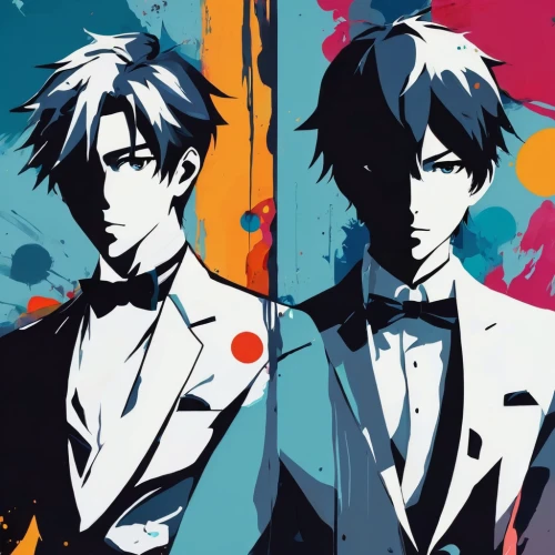 suits,persona,business men,business icons,gentleman icons,businessmen,split personality,kings,wedding icons,edit icon,life stage icon,the three magi,personages,suit of spades,grooms,spy visual,formal wear,color background,husbands,silver wedding,Art,Artistic Painting,Artistic Painting 42