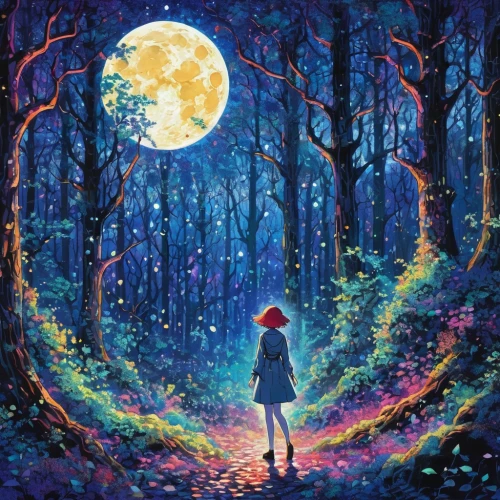 forest of dreams,enchanted forest,girl with tree,fairy forest,fae,purple moon,moonlit night,children's background,dream world,fairy world,moonbeam,moon walk,the mystical path,hanging moon,moon shine,blue moon,glitter trail,children's fairy tale,ballerina in the woods,enchanted,Conceptual Art,Daily,Daily 31