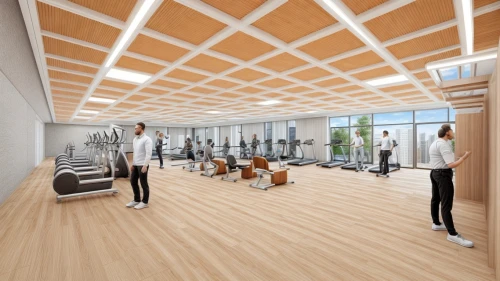 fitness room,fitness center,leisure facility,indoor cycling,gymnastics room,exercise equipment,indoor rower,workout equipment,daylighting,fitness coach,modern office,physical fitness,wellness,ceiling construction,school design,sport aerobics,exercise machine,sports exercise,conference room,indoor games and sports,Common,Common,Natural