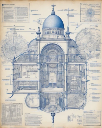 blueprint,blueprints,islamic architectural,byzantine architecture,architect plan,panopticon,roof domes,baptistery,cross section,cross-section,naval architecture,observatory,persian architecture,mosques,blue print,technical drawing,musical dome,scientific instrument,dome roof,kirrarchitecture,Unique,Design,Blueprint