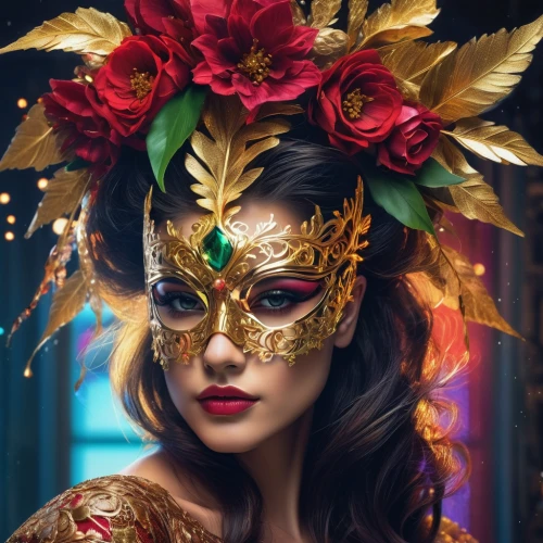 venetian mask,masquerade,golden mask,gold mask,the carnival of venice,golden wreath,gold filigree,masque,fantasy portrait,gold leaf,golden flowers,gold foil crown,headdress,golden crown,gold foil art,laurel wreath,gold crown,fantasy art,gold flower,asian costume,Photography,Artistic Photography,Artistic Photography 08