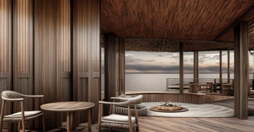 breakfast room,beach restaurant,floating restaurant,dining room,salt bar,3d rendering,hotel barcelona city and coast,dunes house,mamaia,patterned wood decoration,penthouse apartment,wooden windows,render,sky apartment,wooden sauna,archidaily,a restaurant,fine dining restaurant,dining table,floating huts