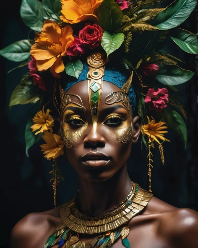 african woman,warrior woman,african art,african culture,african,beautiful african american women,mystical portrait of a girl,rwanda,headdress,cameroon,benin,adornments,african american woman,african masks,nigeria woman,golden crown,girl in a wreath,aborigine,woman portrait,fantasy portrait,Photography,Artistic Photography,Artistic Photography 08