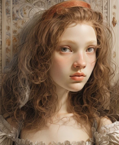 portrait of a girl,female doll,doll's facial features,orsay,mystical portrait of a girl,baroque angel,botticelli,painter doll,bougereau,young girl,lilian gish - female,girl with cloth,porcelain dolls,white lady,the angel with the veronica veil,young woman,redhead doll,rococo,comely,girl with bread-and-butter