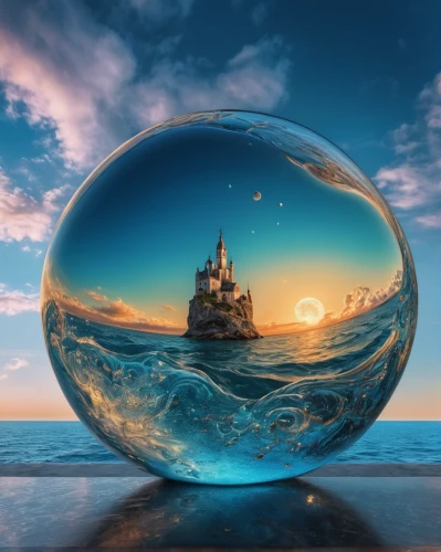 crystal ball-photography,waterglobe,glass sphere,crystal ball,giant soap bubble,lensball,3d fantasy,frozen soap bubble,frozen bubble,sea fantasy,glass ball,fantasy picture,liquid bubble,little planet,globe,snow globe,fantasy world,snow globes,soap bubble,submersible,Photography,General,Fantasy