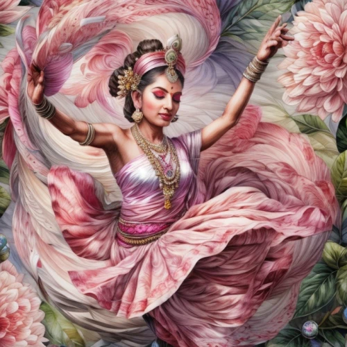 radha,floral rangoli,janmastami,ethnic dancer,krishna,lakshmi,hare krishna,indian art,girl in flowers,sari,hula,rangoli,yogananda,dancer,jaya,oriental painting,flower painting,lotus with hands,kahila garland-lily,saraswati veena