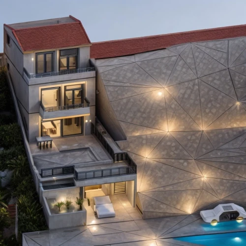 dunes house,cubic house,folding roof,modern architecture,cube house,soumaya museum,roof domes,building honeycomb,house roof,roof panels,modern house,jewelry（architecture）,tiled roof,honeycomb structure,roof tile,exposed concrete,ica - peru,geometric style,almond tiles,stucco wall,Architecture,Villa Residence,Masterpiece,Minimalist Modernism