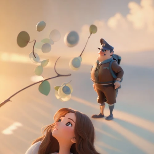 tangled,rapunzel,cinderella,3d fantasy,b3d,alice in wonderland,up,binoculars,pear cognition,pinocchio,syndrome,cinematic,animation,romantic scene,enchanted,tiana,elf,wonder,flying seeds,disney character,Game&Anime,Pixar 3D,Pixar 3D