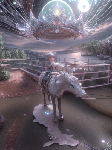 carousel horse,carousel,constellation unicorn,constellation centaur,metaverse,astral traveler,dolphin rider,pegasus,dolphin fountain,silver surfer,dream horse,3d fantasy,digital compositing,kelpie,celestial event,runaway star,carnival horse,constellation swan,mystic star,whirling