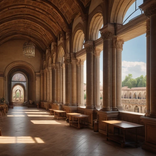 stanford university,cloister,abbaye de belloc,boston public library,certosa di pavia,celsus library,vatican museum,monastery of santa maria delle grazie,lecture hall,colonnade,louvre,kunsthistorisches museum,musei vaticani,daylighting,cathedral of modena,doge's palace,parchment,arches,romanesque,alcazar of seville,Photography,General,Natural