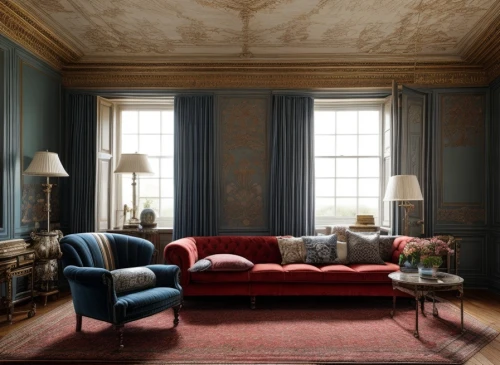 sitting room,danish room,blue room,ornate room,interiors,royal interior,chaise lounge,interior decor,napoleon iii style,livingroom,chaise longue,great room,highclere castle,settee,danish furniture,wing chair,neoclassical,interior design,living room,chateau margaux,Interior Design,Living room,Tradition,Italian Cottage Living
