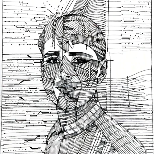comic halftone woman,line drawing,pencil and paper,wireframe,head woman,pen drawing,human head,scan strokes,self-portrait,roy lichtenstein,squared paper,sheet drawing,cyborg,line-art,wireframe graphics,fragmentation,note paper and pencil,zentangle,augmented,hand-drawn illustration,Design Sketch,Design Sketch,None