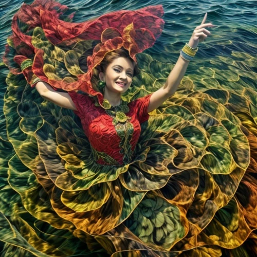 hula,flamenco,moana,the sea maid,under the sea,vietnamese woman,under sea,aloha,miss vietnam,rusalka,coral swirl,tahiti,fairy peacock,underwater background,luau,polynesian,colorful water,frida,the wind from the sea,芦ﾉ湖