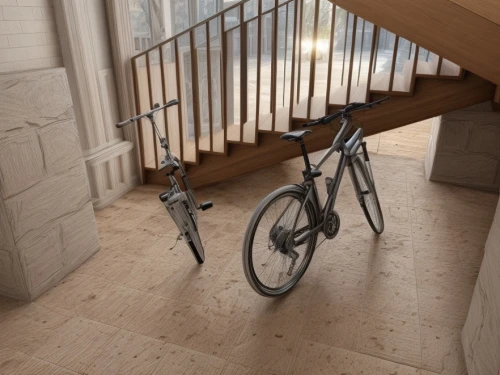 indoor cycling,bicycle front and rear rack,bicycle accessory,wooden stair railing,stationary bicycle,bicycle frame,bicycle trainer,automotive bicycle rack,laminate flooring,wooden stairs,road bicycle,balance bicycle,3d rendering,bicycle trailer,electric bicycle,racing bicycle,brake bike,bicycle,recumbent bicycle,front wheel,Common,Common,Natural