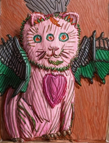 pink cat,watercolor valentine box,on wood,a tiger,wood carving,carved wood,piñata,cartoon cat,terracotta,cat,decorative rubber stamp,glass painting,animal figure,the pink panter,folk art,cats on brick wall,owl,owl art,asian tiger,puli