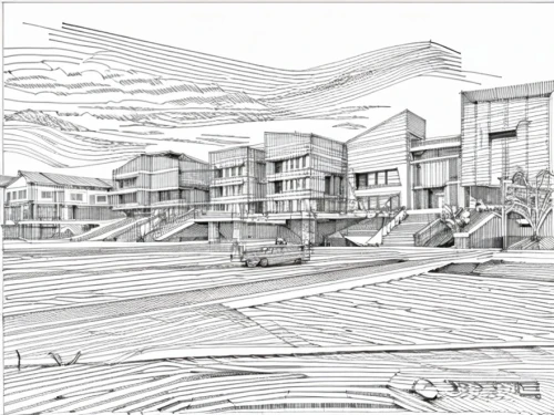 cd cover,wooden houses,kirrarchitecture,line drawing,sheet drawing,street plan,houses clipart,coloring page,wooden construction,eco-construction,orthographic,wireframe graphics,townhouses,constructions,technical drawing,house drawing,plywood,escher village,reinforced concrete,3d rendering,Design Sketch,Design Sketch,None