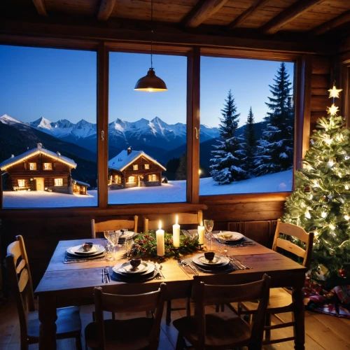 alpine restaurant,chalet,outdoor dining,christmas landscape,holiday table,alpine style,mountain hut,christmas menu,christmas travel trailer,christmas table,the cabin in the mountains,winter house,romantic dinner,ortler winter,christmas scene,christmas night,south tyrol,alpine hut,chalets,christmas dinner,Unique,3D,Toy