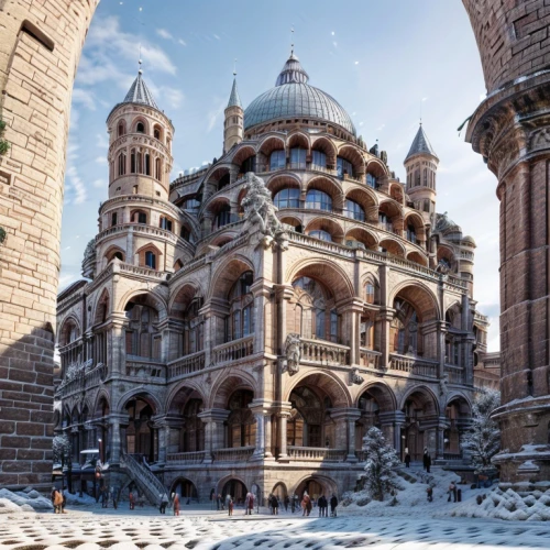 kunsthistorisches museum,berlin cathedral,byzantine architecture,romanesque,medieval architecture,marble palace,doge's palace,dresden,3d rendering,gothic architecture,beautiful buildings,render,islamic architectural,mandelbulb,florence cathedral,elphi,duomo,ancient roman architecture,budapest,ornate,Architecture,Large Public Buildings,Transitional,Italian Romanesque