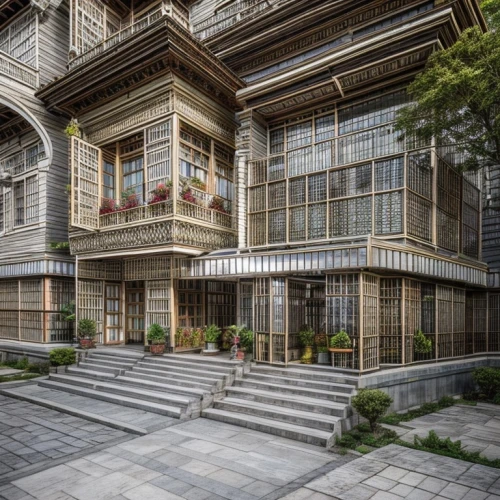 chinese architecture,asian architecture,dragon palace hotel,art nouveau design,marble palace,inside courtyard,iranian architecture,celsus library,courtyard,art nouveau,persian architecture,japanese architecture,shenzhen vocational college,garden elevation,athens art school,hashima,3d rendering,wooden facade,penthouse apartment,hoboken condos for sale,Architecture,Skyscrapers,Southeast Asian Tradition,Laotian Style