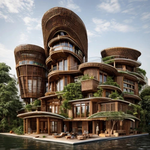 eco hotel,tree house hotel,cube stilt houses,stilt houses,stilt house,tree house,floating island,eco-construction,floating huts,futuristic architecture,floating islands,hanging houses,timber house,asian architecture,cubic house,treehouse,hotel w barcelona,apartment building,wooden construction,residential tower,Architecture,Villa Residence,African Tradition,Floating Oasis