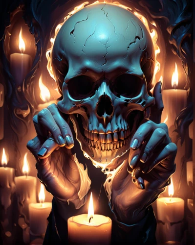 halloween background,candlelight,candlemaker,burning candle,halloween illustration,candle,day of the dead icons,day of the dead skeleton,candle wick,black candle,flameless candle,vanitas,halloween wallpaper,candlelights,catacombs,skulls,skeleltt,skulls and,candle flame,skulls bones,Conceptual Art,Fantasy,Fantasy 01
