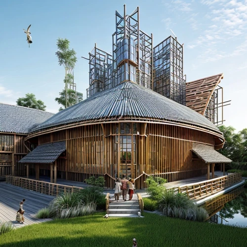 eco hotel,eco-construction,wooden church,timber house,asian architecture,hahnenfu greenhouse,chinese architecture,japanese architecture,wooden construction,wooden roof,3d rendering,archidaily,tree house hotel,hanok,wooden house,stilt house,wooden sauna,grass roof,roof construction,ginkaku-ji,Architecture,General,African Tradition,Floating Homes