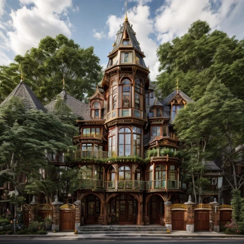 victorian house,fairy tale castle,victorian,house in the forest,brownstone,studio ghibli,north american fraternity and sorority housing,fairytale castle,castelul peles,beautiful buildings,apartment building,dragon palace hotel,victorian style,art nouveau,hoboken condos for sale,apartment house,jewelry（architecture）,old town house,art nouveau design,asian architecture,Architecture,Villa Residence,European Traditional,American Queen Anne