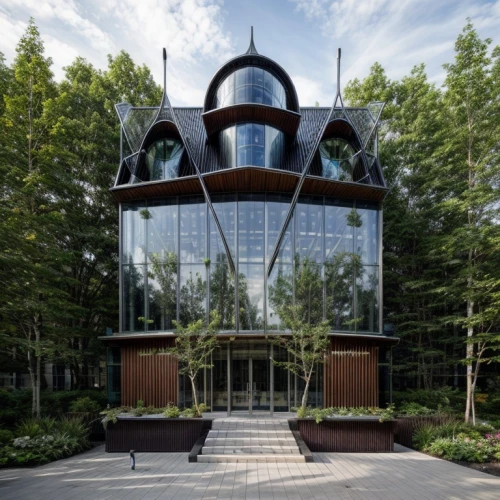 forest chapel,kettunen center,glass building,visitor center,christ chapel,eco hotel,new building,forest workplace,glass facade,modern building,office building,company headquarters,house in the forest,pilgrimage chapel,new city hall,timber house,corporate headquarters,island church,metal cladding,music conservatory,Architecture,Commercial Building,Futurism,Futuristic 12