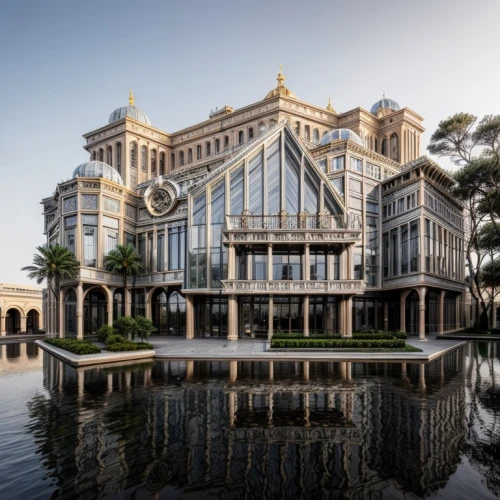 palm house,gaylord palms hotel,brunei,crown palace,singapore,dragon palace hotel,largest hotel in dubai,the palm house,marble palace,royal botanic garden,water palace,emirates palace hotel,naples botanical garden,europe palace,asian architecture,shenzhen vocational college,national cuban theatre,villa cortine palace,palace,university al-azhar,Architecture,Small Public Buildings,Classic,Andalusian Baroque