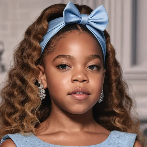 denim bow,doll's facial features,child portrait,baby blue,shirley temple,official portrait,young girl,little princess,afro-american,portrait background,african-american,young beauty,tiara,princess' earring,little girl,the little girl,vanity fair,children's photo shoot,a princess,willow,Photography,General,Natural
