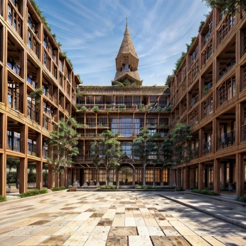 wooden facade,hotel de cluny,shenzhen vocational college,wooden construction,chinese architecture,courtyard,inside courtyard,asian architecture,casa fuster hotel,kanazawa,half-timbered,soochow university,kirrarchitecture,timber house,japanese architecture,eco hotel,wood structure,bendemeer estates,timber framed building,chilehaus,Architecture,Large Public Buildings,African Tradition,African Courtyard